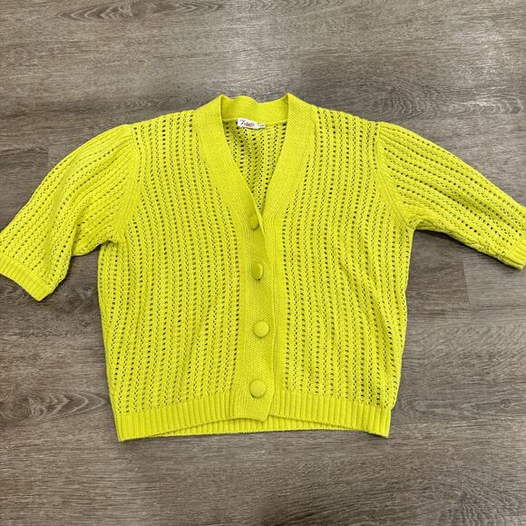 Faherty Women's Size Small Acklin Sweater Cardigan Open Knit Lime Yellow - Picture 1 of 6